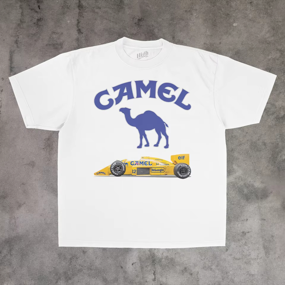 Streetwear Brand Tees - 빈티지 레이싱 클래식 카멜 트렌디 브랜드