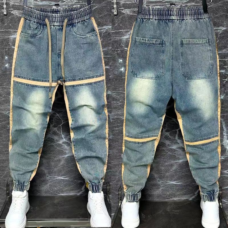 Streetwear Brand Clothing - 남성용 워싱 블루 데님 바지, 하렘