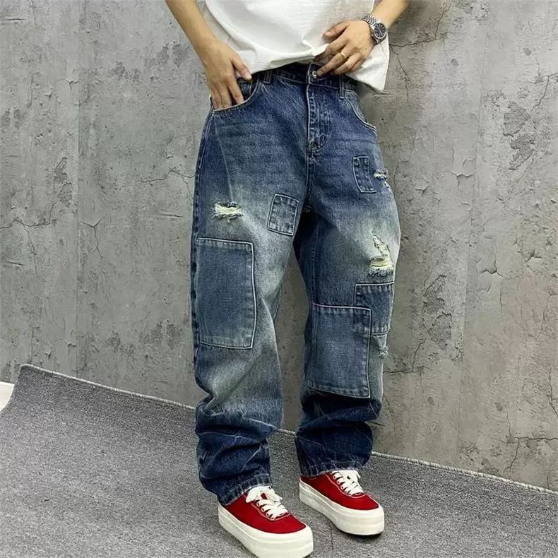 Streetwear Brand Denim - 브랜드 스플라이싱 진 가을 패션 루즈