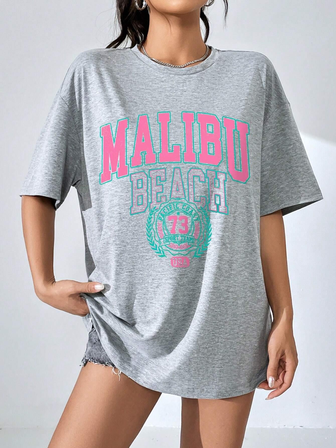 말리부 비치 편지 인쇄 인쇄 여성 티셔츠 스트리트 캐주 - Streetwear Brand Tees 리뷰 및 가격