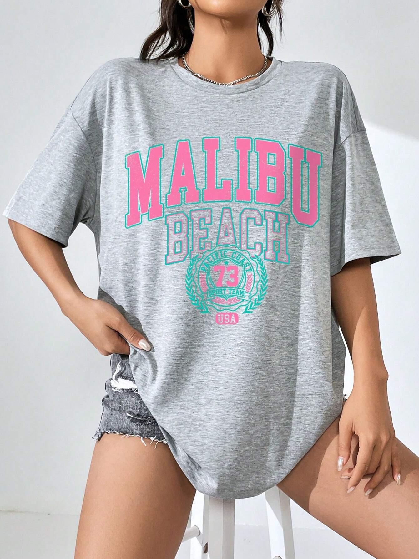 말리부 비치 편지 인쇄 인쇄 여성 티셔츠 스트리트 캐주 - Streetwear Brand Tees 리뷰 및 가격